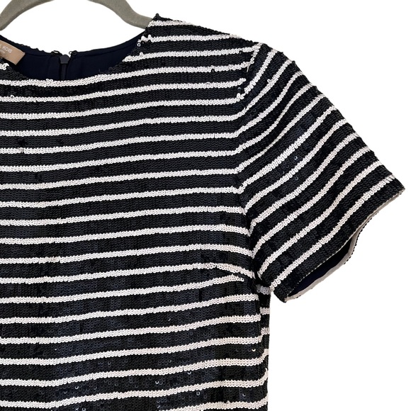 Michael Kors COLLECTION Navy Blue and White Stripe Sequin Silk Maxi Dres… - Picture 3 of 9